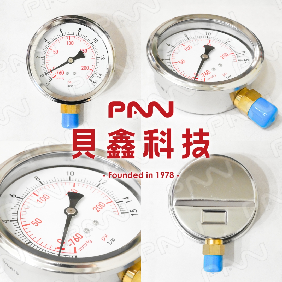 客製品 半不銹鋼密閉殼壓力錶 P-A12-B40M20*1.5-V1B+MG/15B+P(NC)